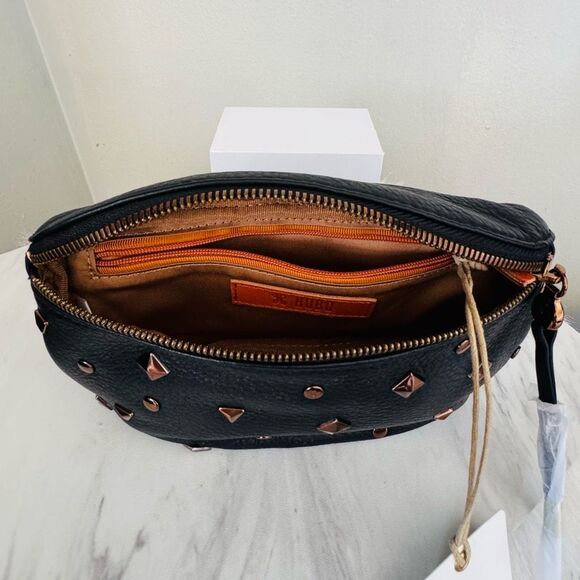 HOBO Fern Studded Leather Belt Bag Fanny Pack Crossbody, Black/Rose Gold NWT - Picture 13 of 15
